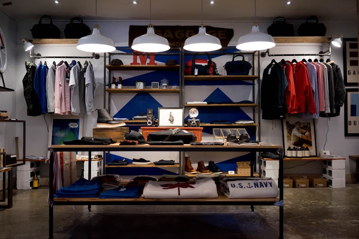 Interior de loja de varejo com produtos organizados